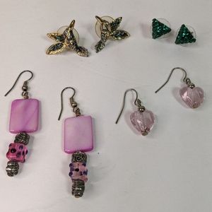 Earring Lot Hummingbirds Purple Dice Pink Glass Hearts Green Pyramids 4 Pair